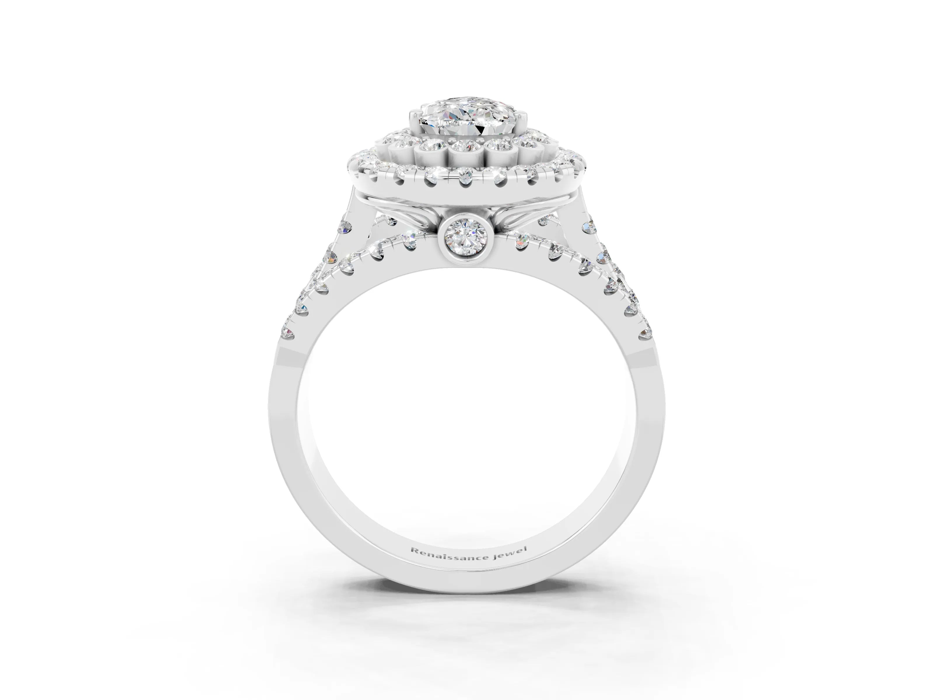 White gold Double Halo Pear Cut Diamond Split Shank Pave Set Ring_3