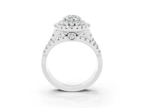 White gold Double Halo Pear Cut Diamond Split Shank Pave Set Ring_3