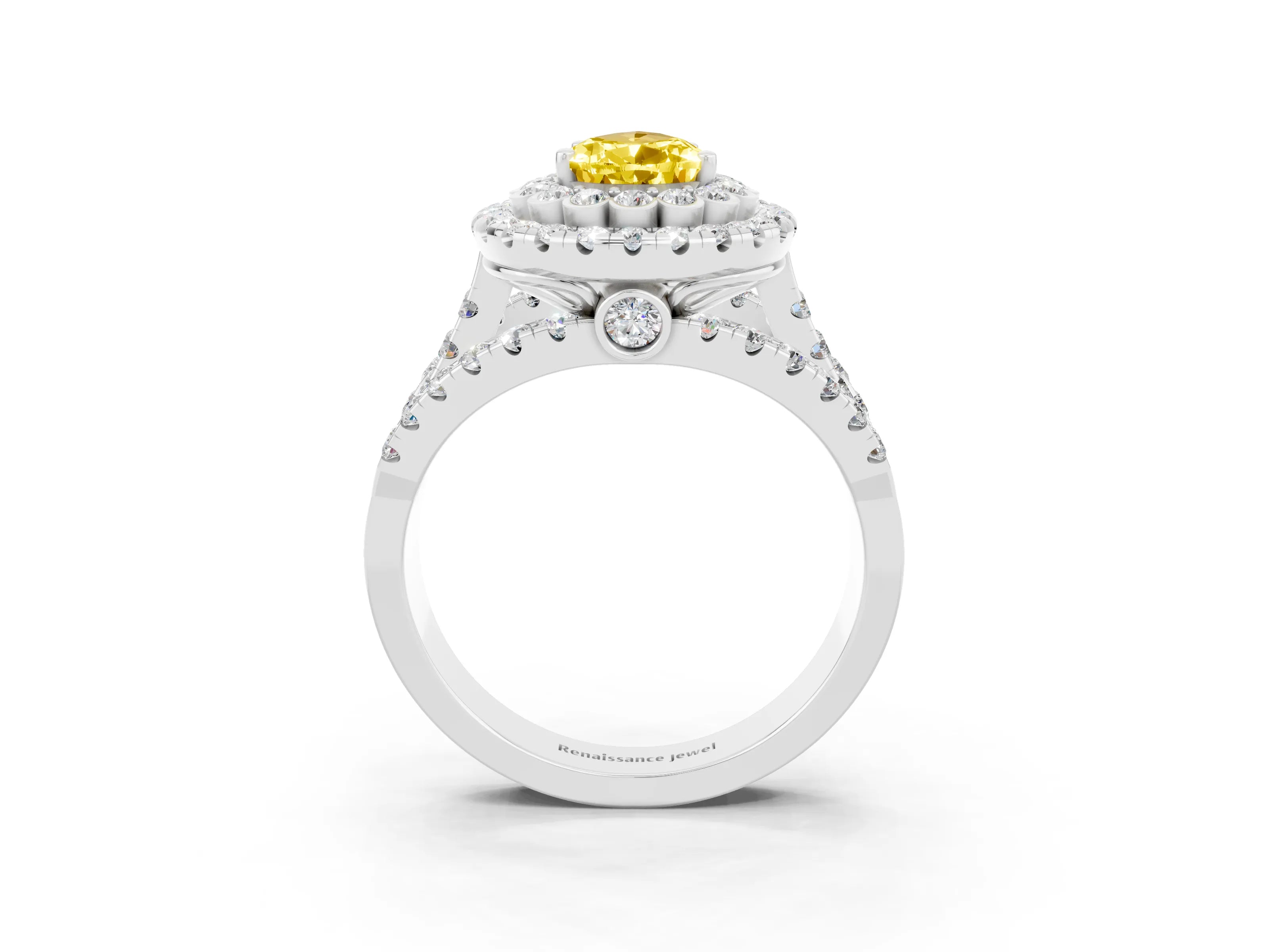 White gold Double Halo Pear Cut Diamond Split Shank Pave Set Ring_3