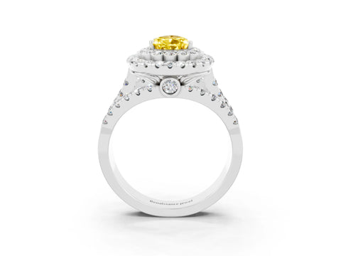 White gold Double Halo Pear Cut Diamond Split Shank Pave Set Ring_3