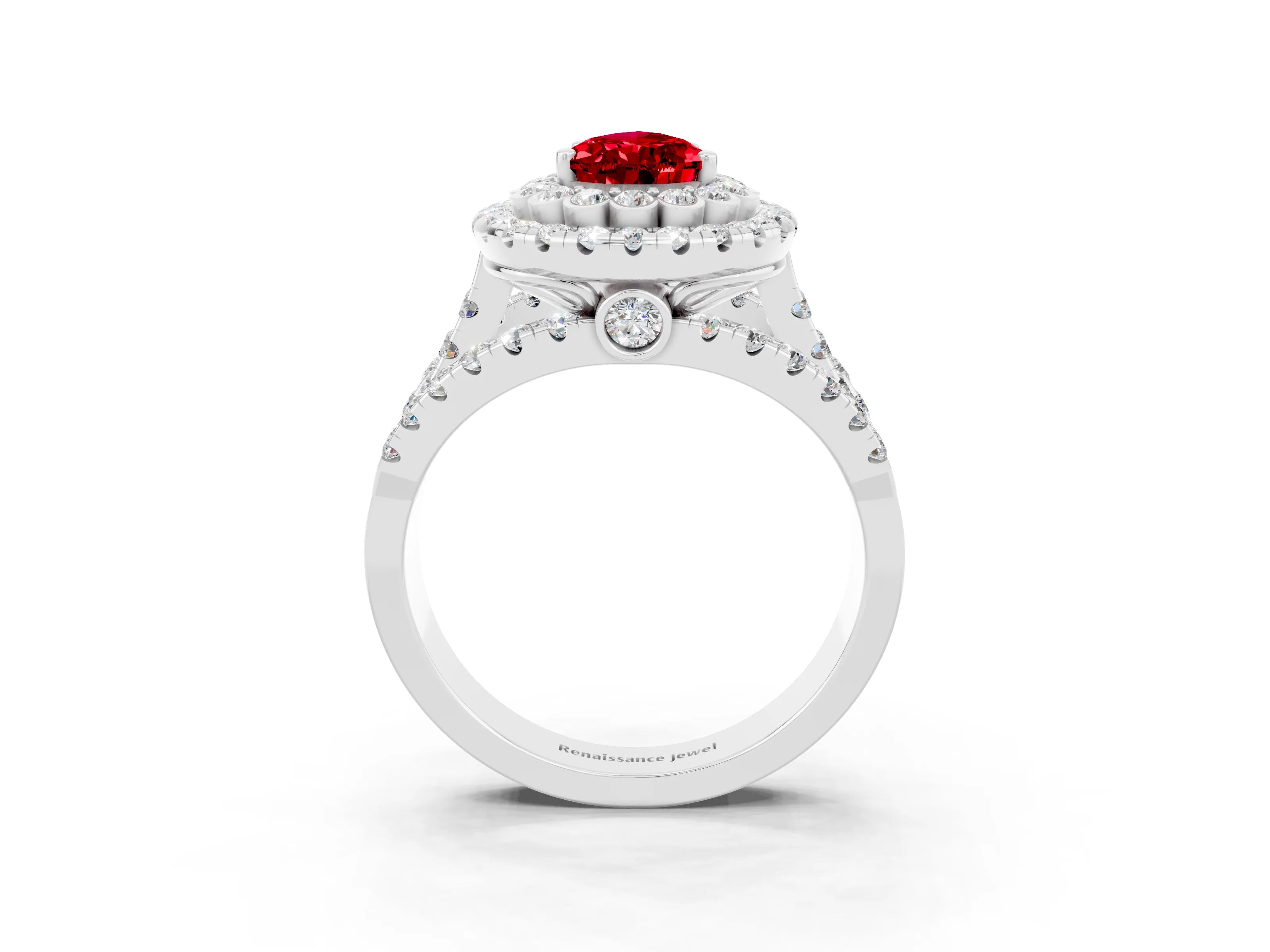 White gold Double Halo Pear Cut Diamond Split Shank Pave Set Ring_3