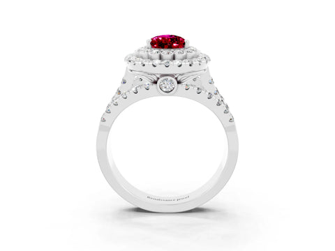White gold Double Halo Pear Cut Diamond Split Shank Pave Set Ring_3
