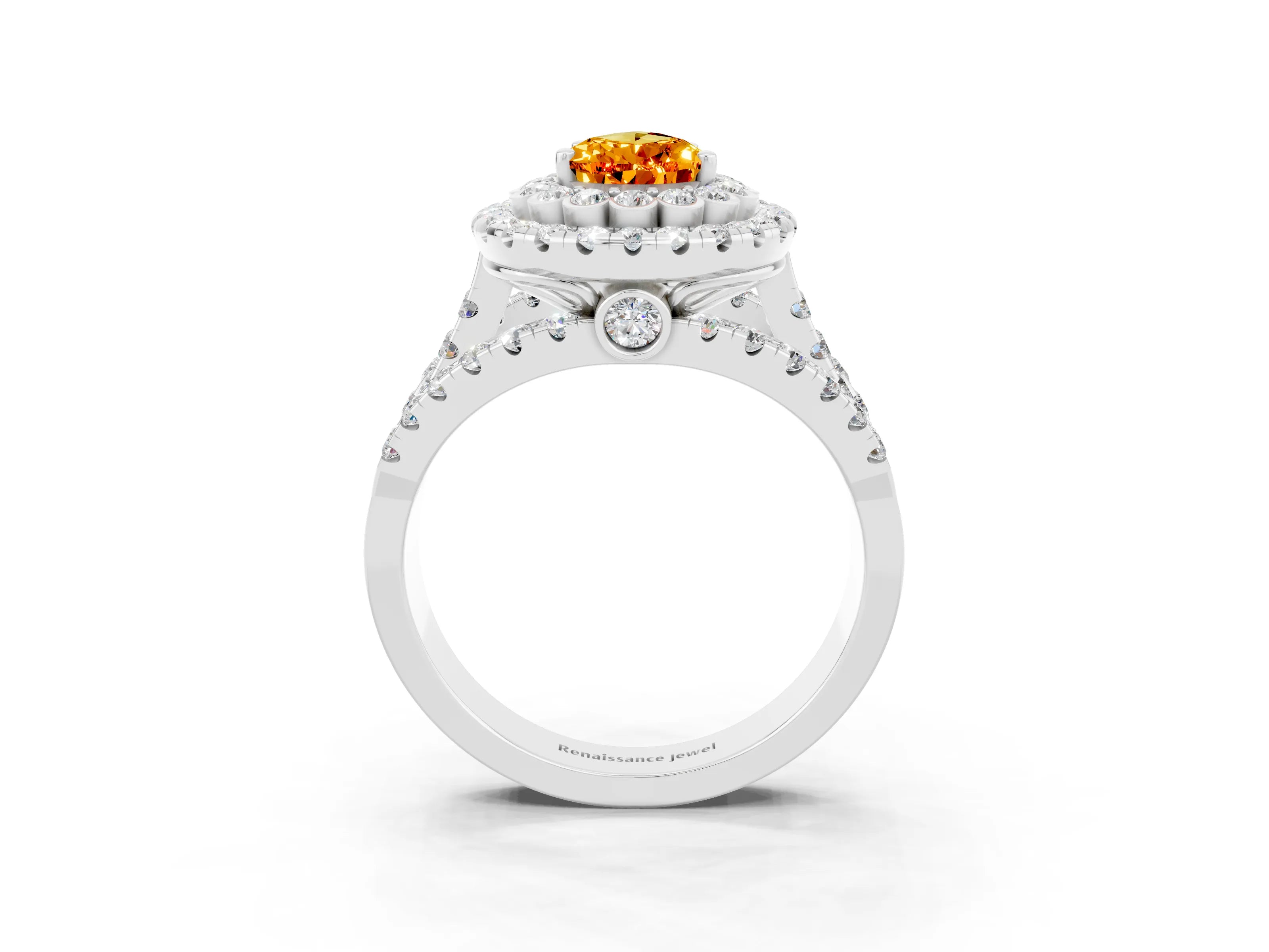 White gold Double Halo Pear Cut Diamond Split Shank Pave Set Ring_3