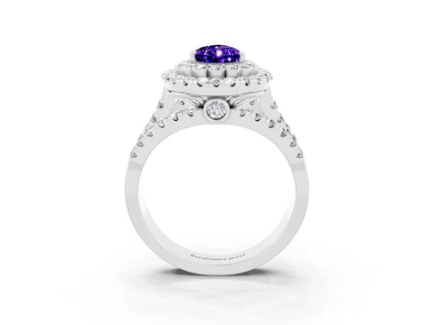 White gold Double Halo Pear Cut Diamond Split Shank Pave Set Ring_3