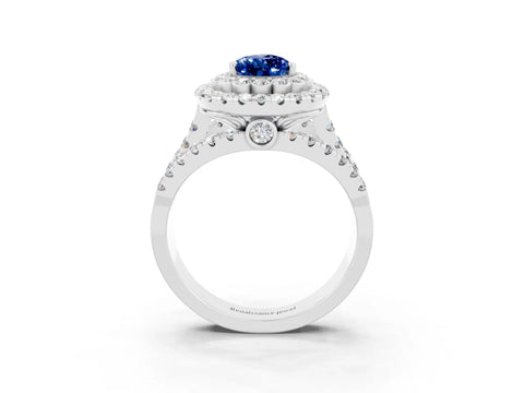 White gold Double Halo Pear Cut Diamond Split Shank Pave Set Ring_3