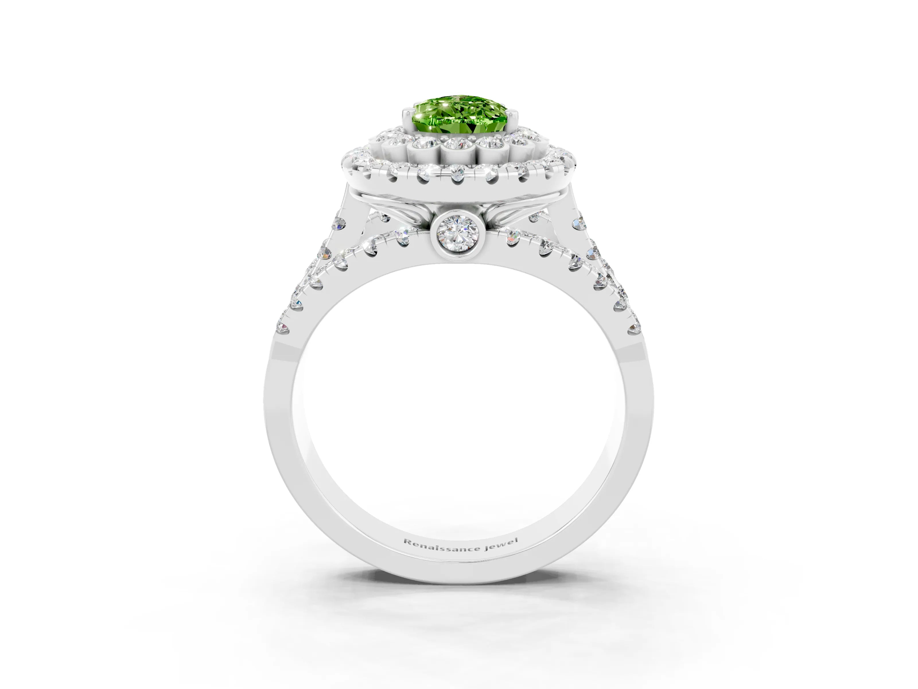 White gold Double Halo Pear Cut Diamond Split Shank Pave Set Ring_3