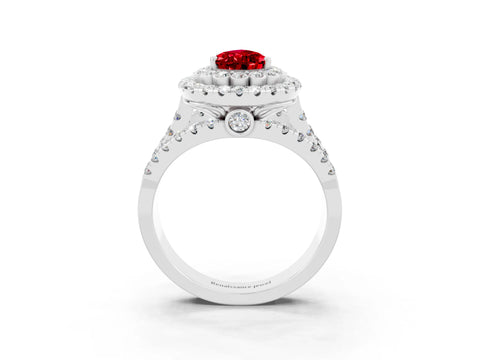 White gold Double Halo Pear Cut Diamond Split Shank Pave Set Ring_3