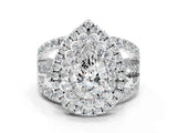 White gold Double Halo Pear Cut Diamond Split Shank Pave Set Ring_3