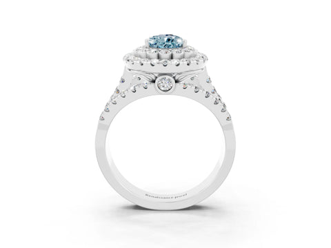 White gold Double Halo Pear Cut Diamond Split Shank Pave Set Ring_3