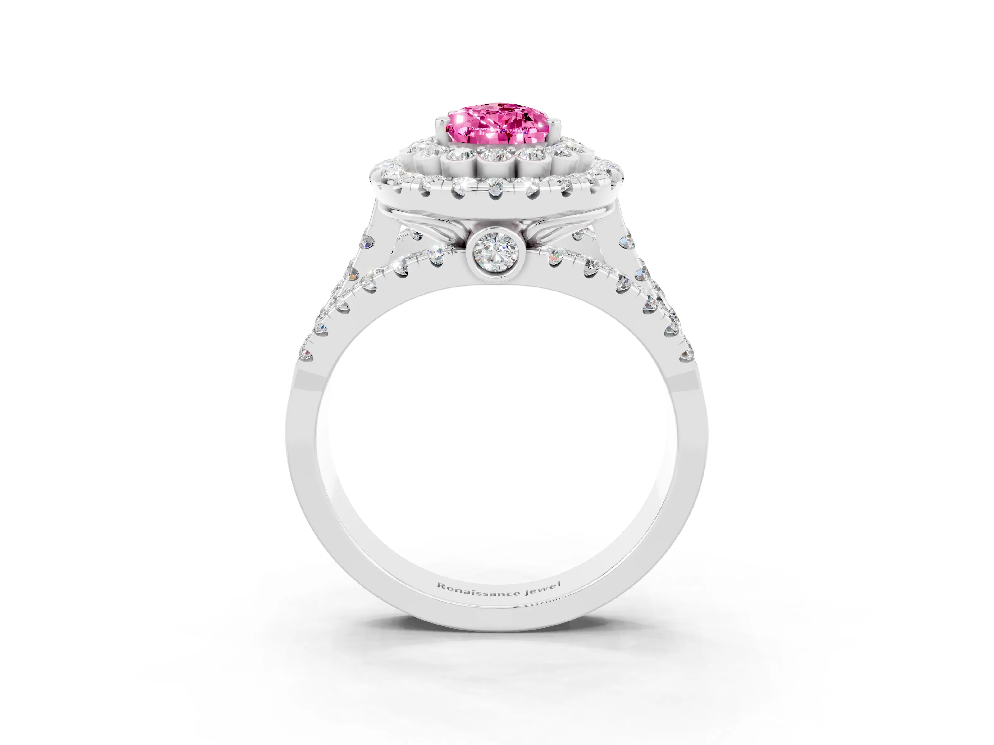 White gold Double Halo Pear Cut Diamond Split Shank Pave Set Ring_3