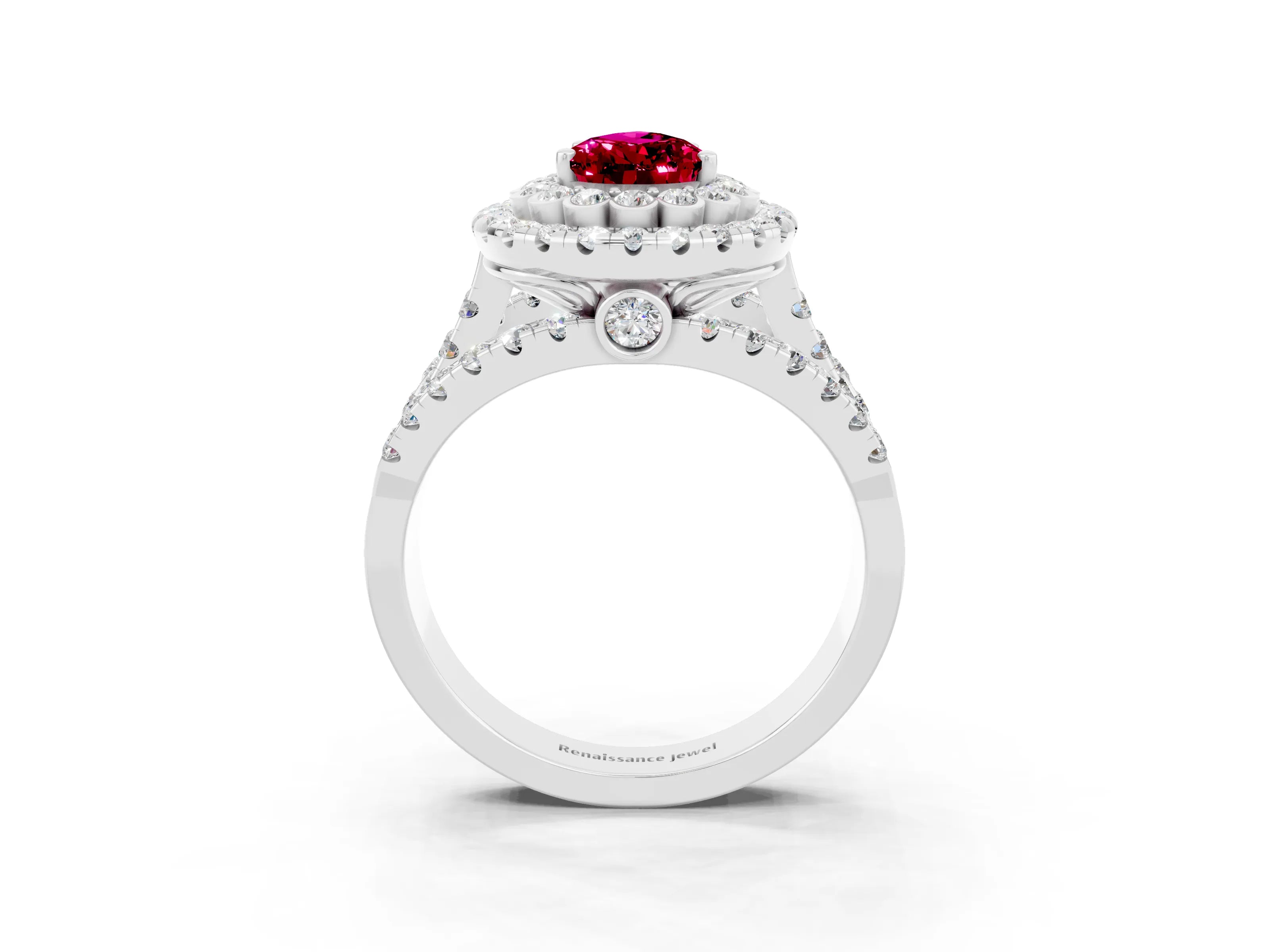 White gold Double Halo Pear Cut Diamond Split Shank Pave Set Ring_3