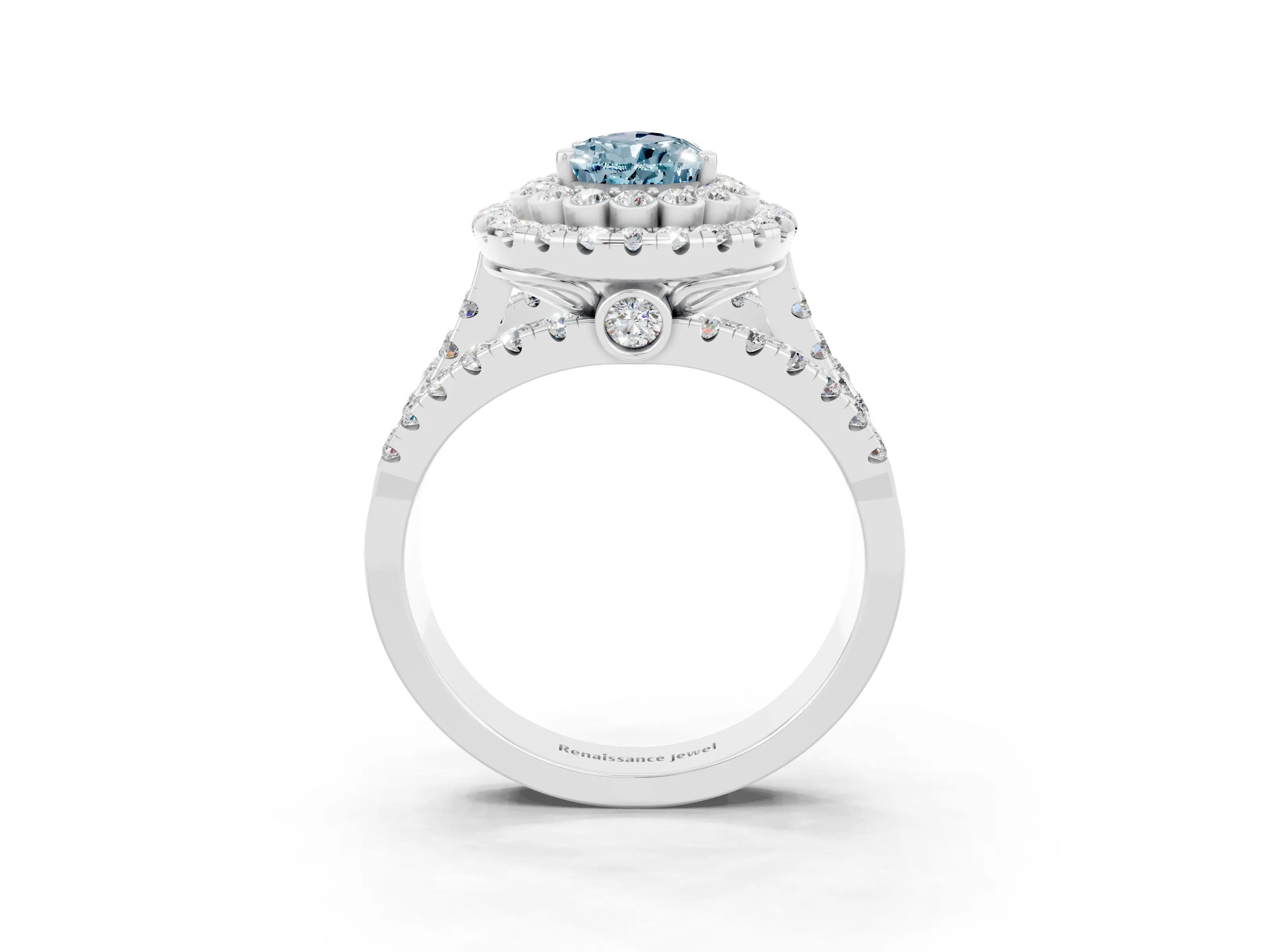 White gold Double Halo Pear Cut Diamond Split Shank Pave Set Ring_3