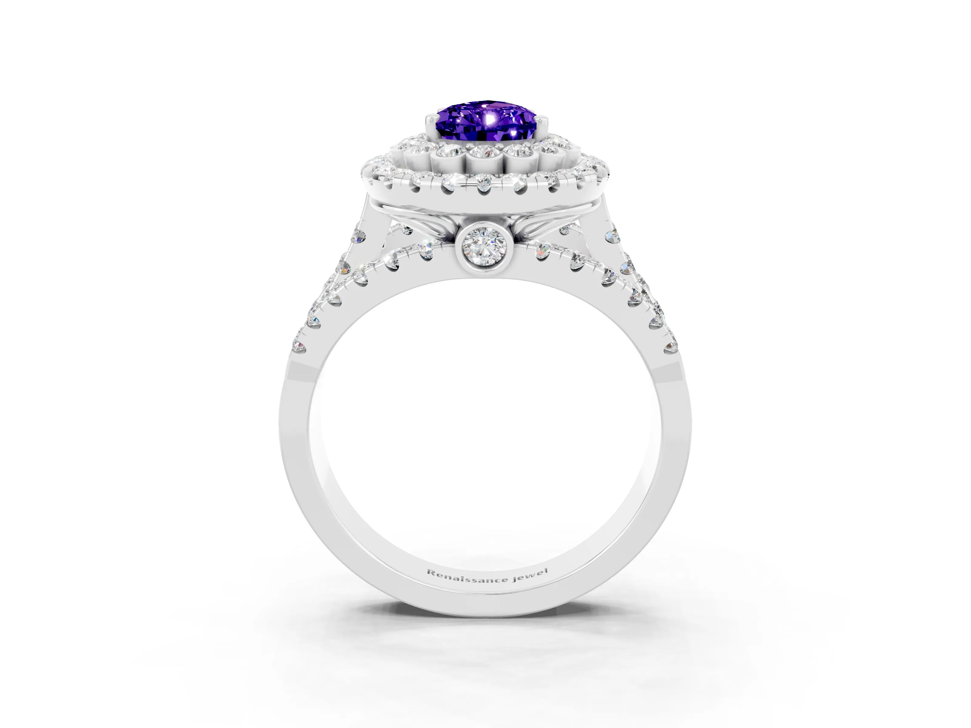 White gold Double Halo Pear Cut Diamond Split Shank Pave Set Ring_3