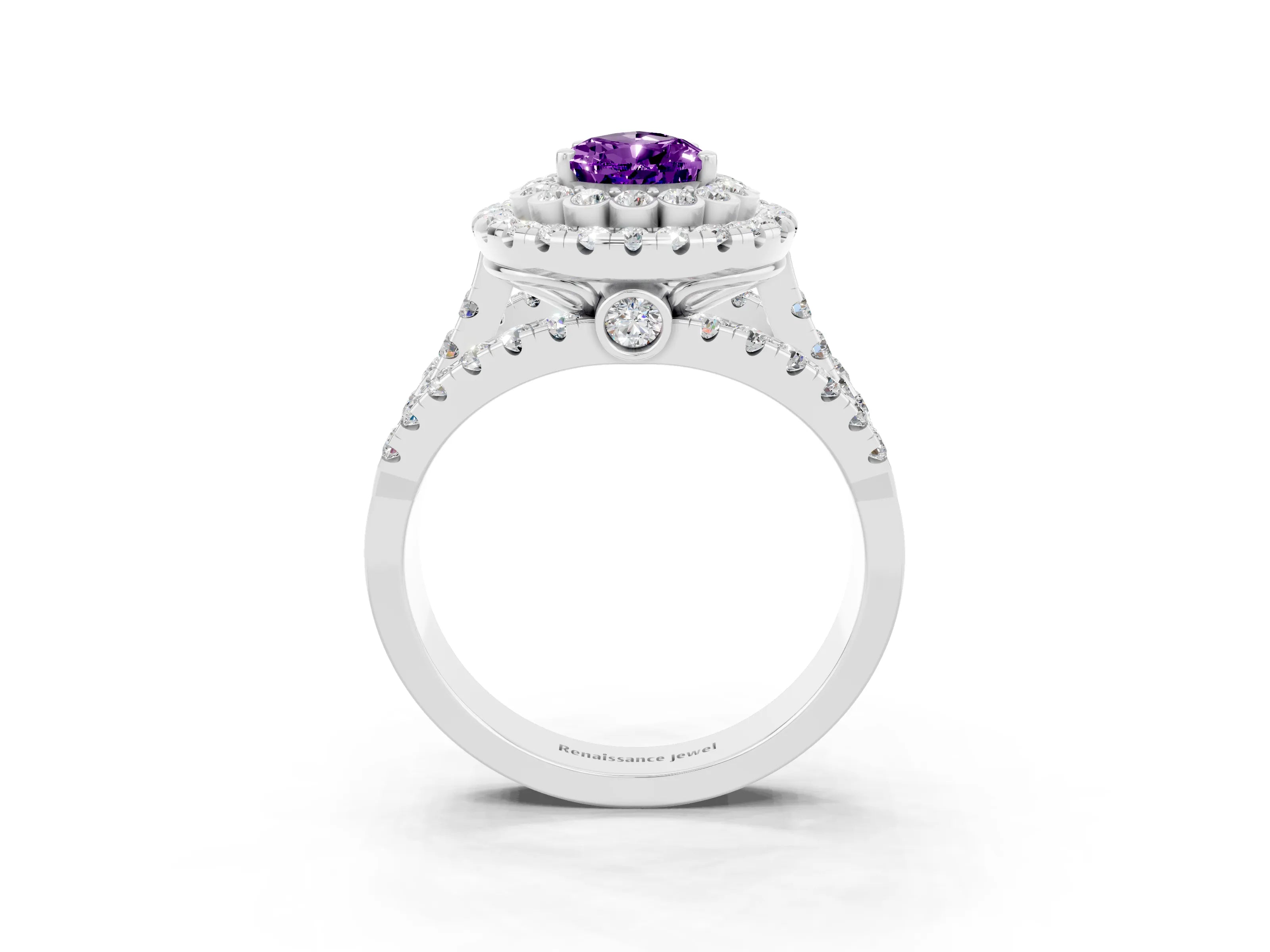 White gold Double Halo Pear Cut Diamond Split Shank Pave Set Ring_3
