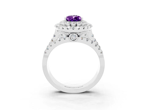 White gold Double Halo Pear Cut Diamond Split Shank Pave Set Ring_3