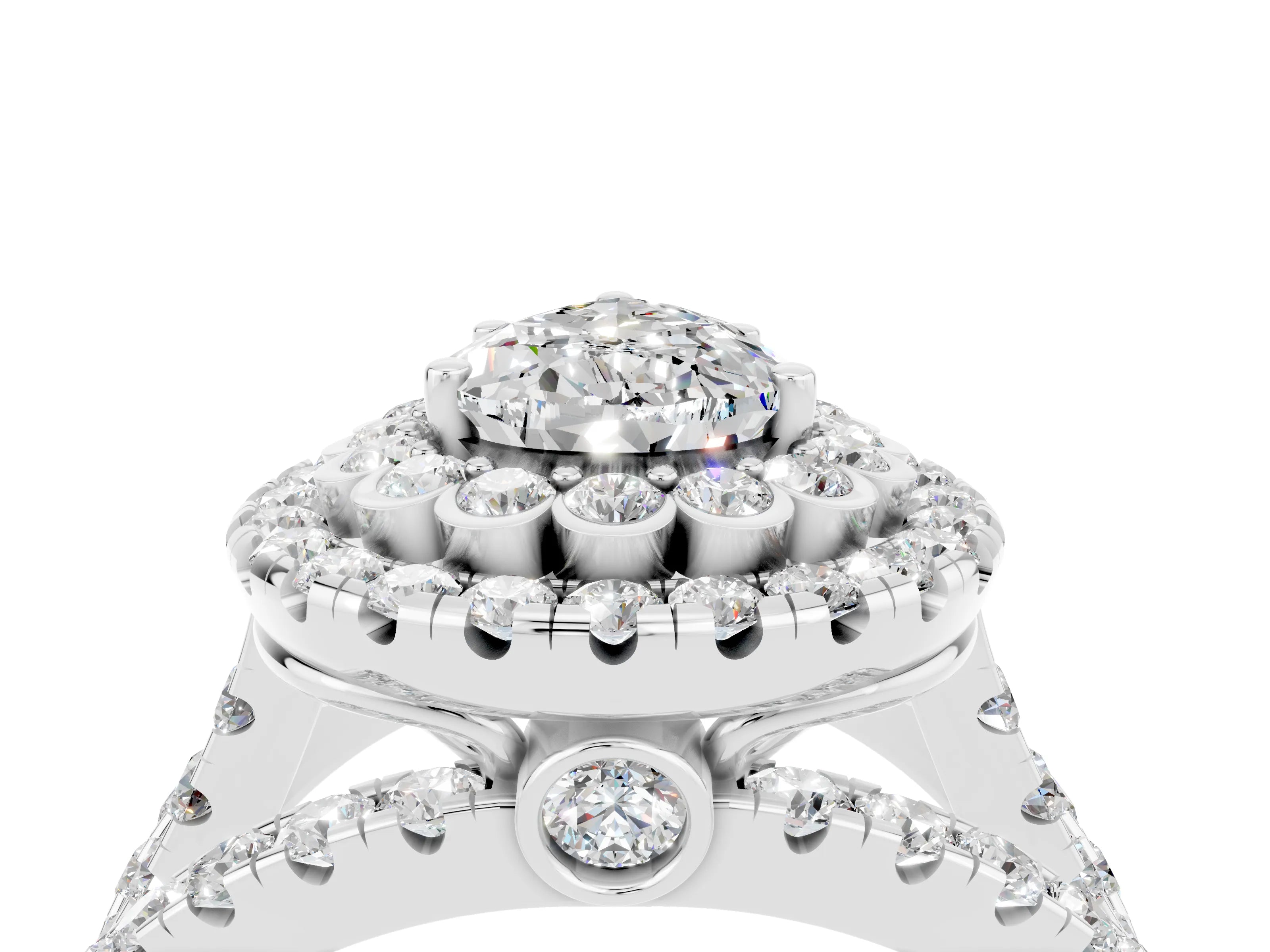 White gold Double Halo Pear Cut Diamond Split Shank Pave Set Ring_4