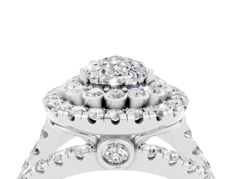 White gold Double Halo Pear Cut Diamond Split Shank Pave Set Ring_4