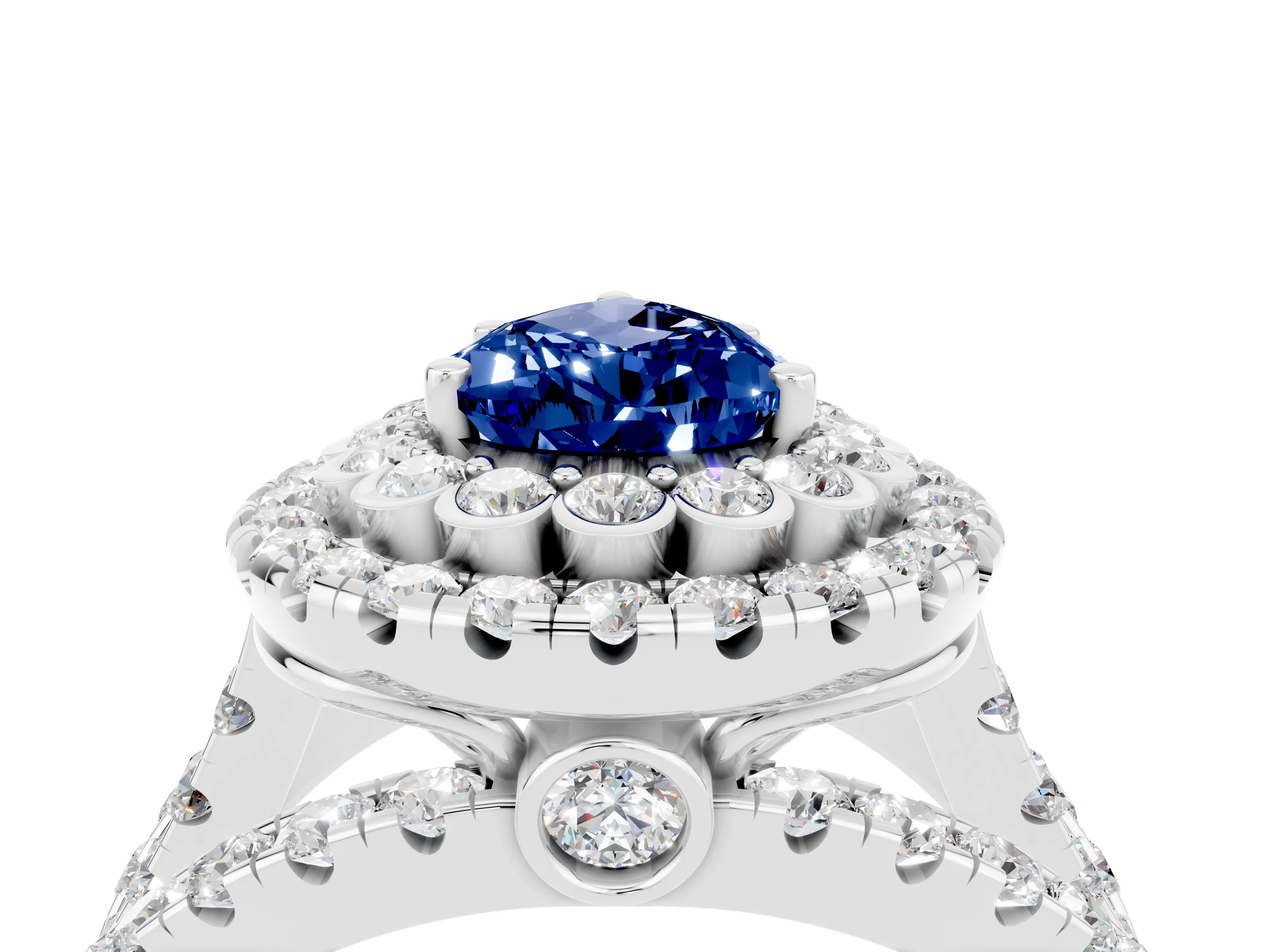 White gold Double Halo Pear Cut Diamond Split Shank Pave Set Ring_4