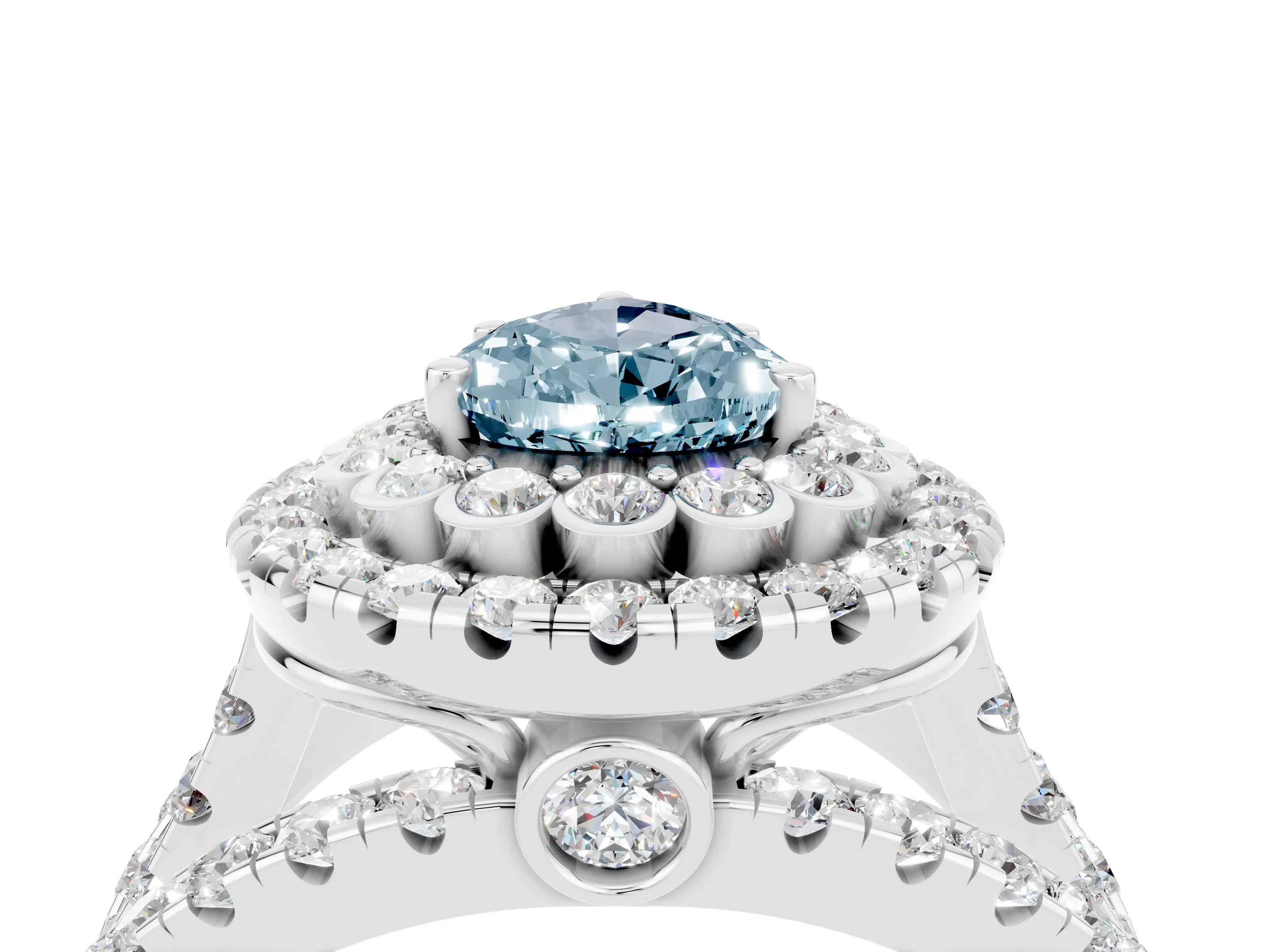 White gold Double Halo Pear Cut Diamond Split Shank Pave Set Ring_4