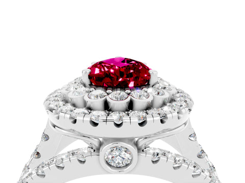 White gold Double Halo Pear Cut Diamond Split Shank Pave Set Ring_4