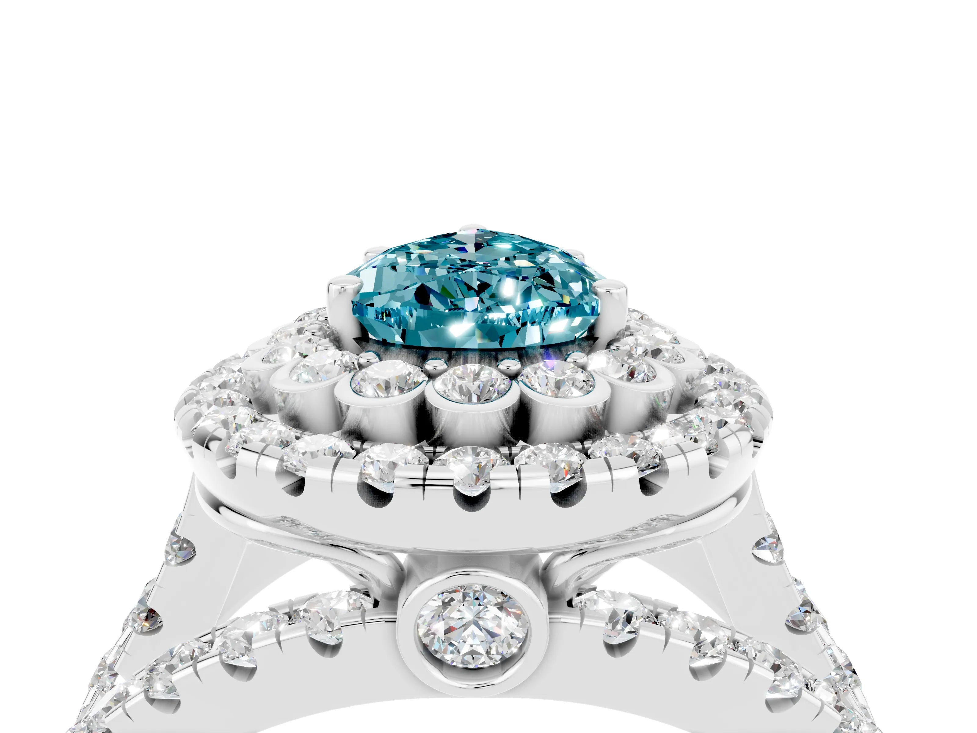 White gold Double Halo Pear Cut Diamond Split Shank Pave Set Ring_4