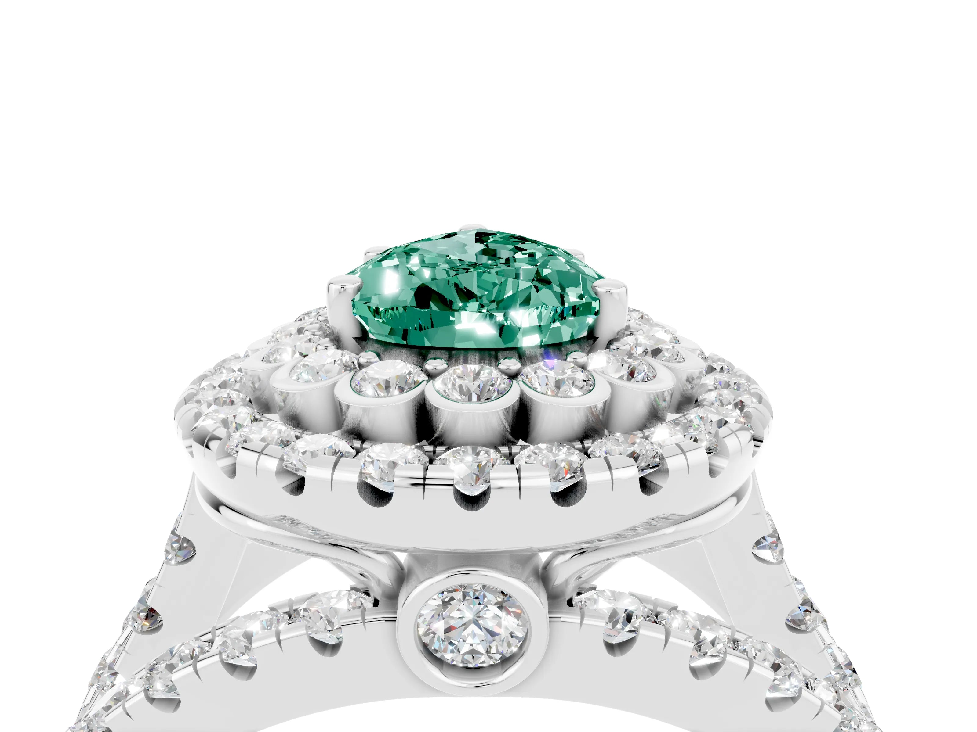 White gold Double Halo Pear Cut Diamond Split Shank Pave Set Ring_4