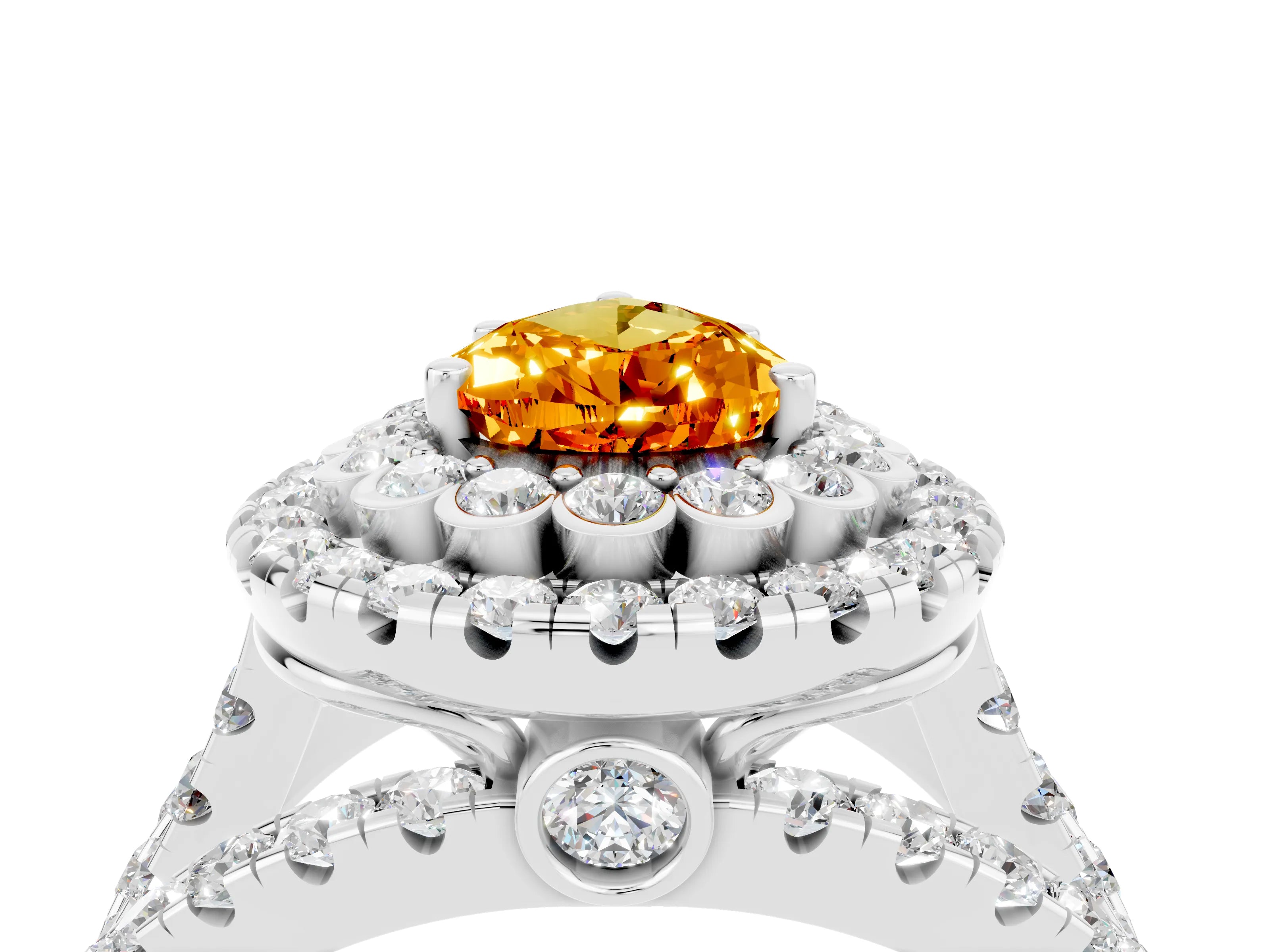White gold Double Halo Pear Cut Diamond Split Shank Pave Set Ring_4