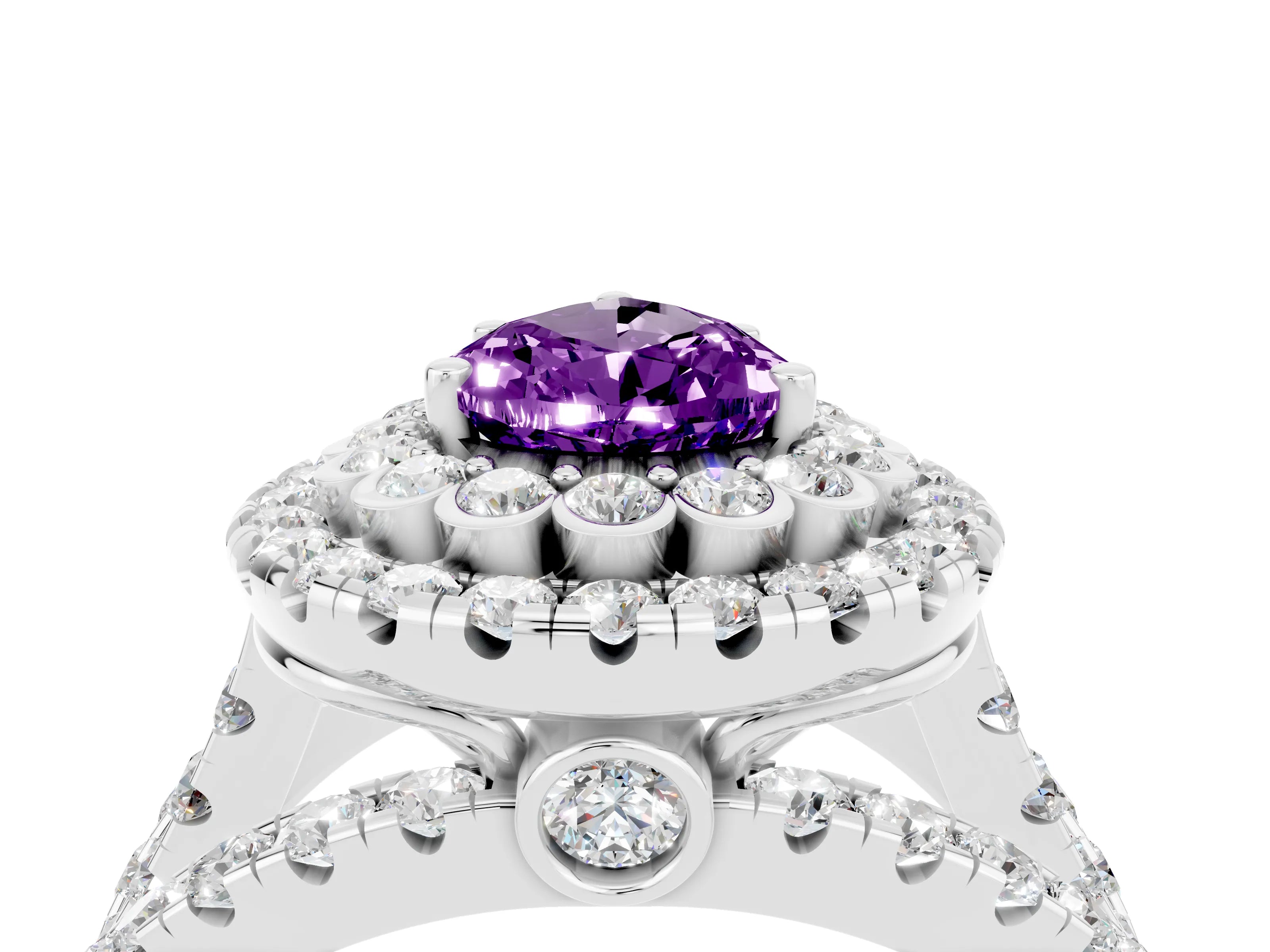 White gold Double Halo Pear Cut Diamond Split Shank Pave Set Ring_4