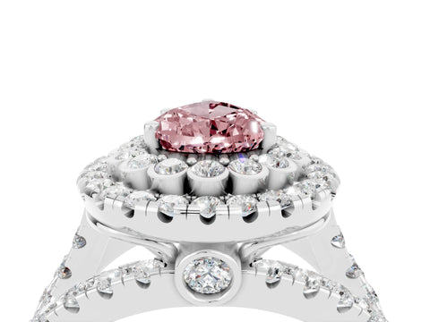 White gold Double Halo Pear Cut Diamond Split Shank Pave Set Ring_4