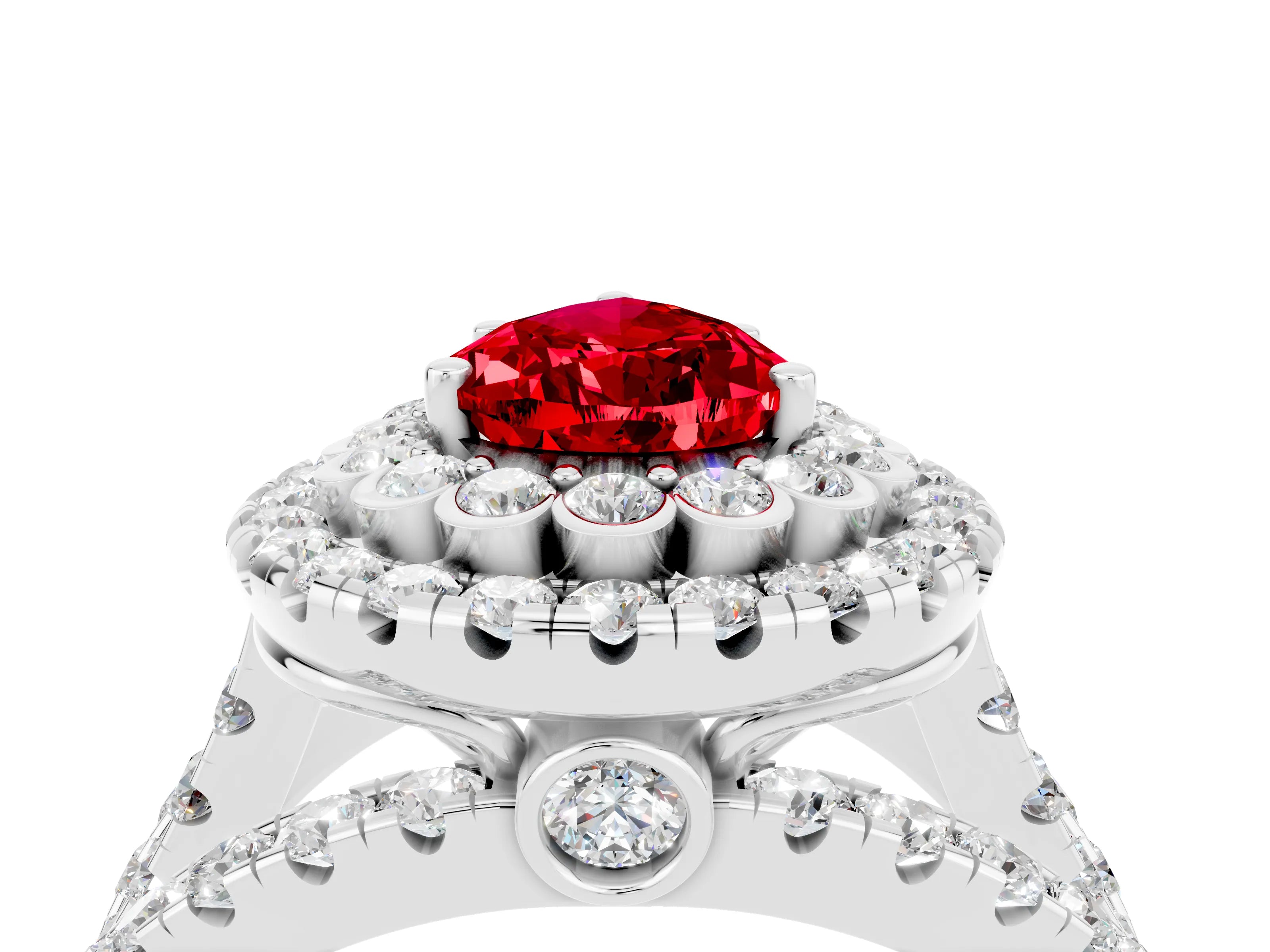 White gold Double Halo Pear Cut Diamond Split Shank Pave Set Ring_4