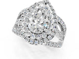 White gold Double Halo Pear Cut Diamond Split Shank Pave Set Ring_4