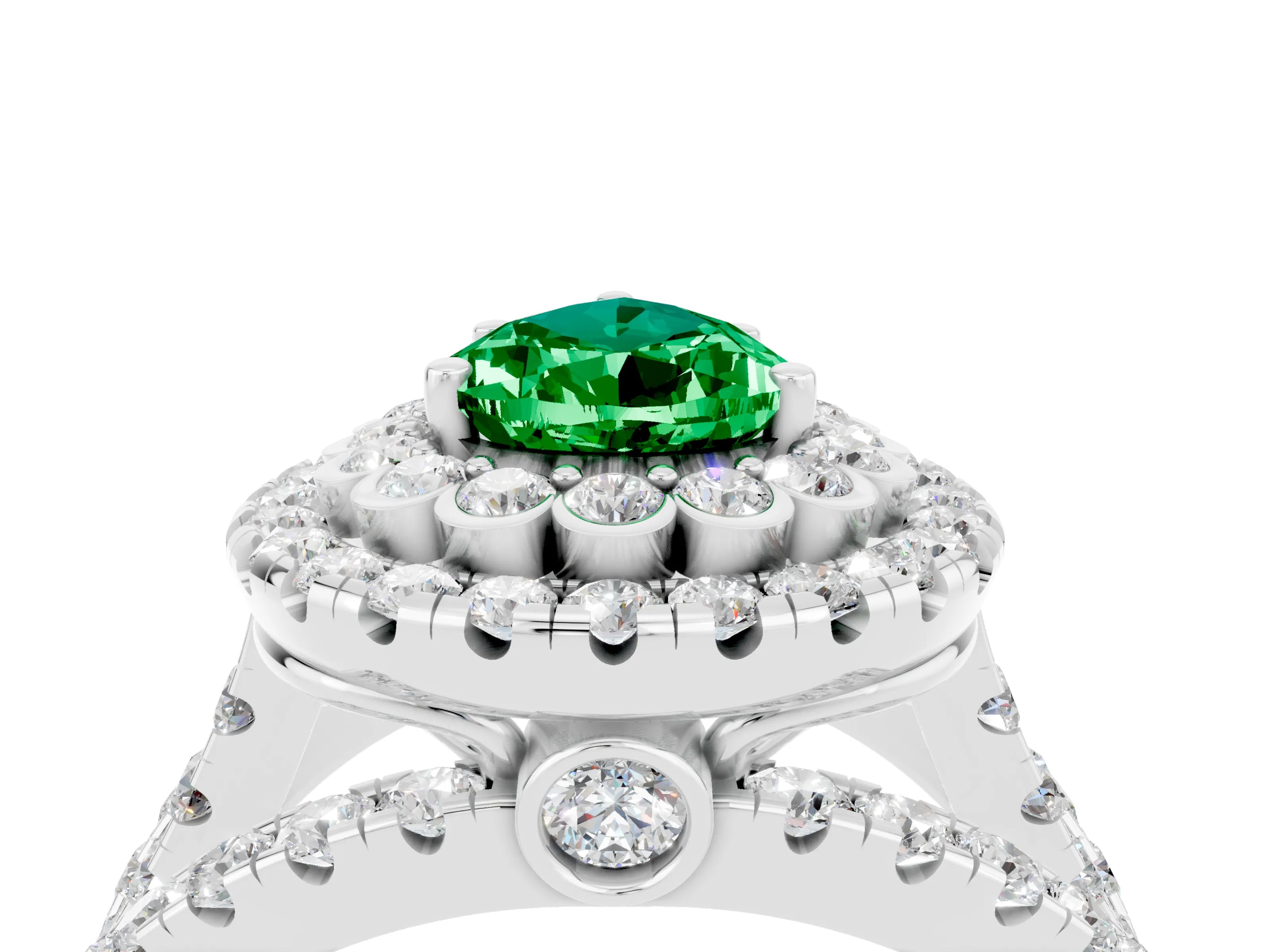 White gold Double Halo Pear Cut Diamond Split Shank Pave Set Ring_4