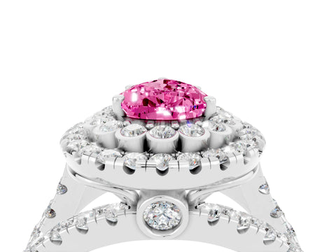 White gold Double Halo Pear Cut Diamond Split Shank Pave Set Ring_4