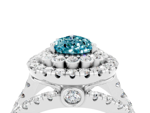 White gold Double Halo Pear Cut Diamond Split Shank Pave Set Ring_4