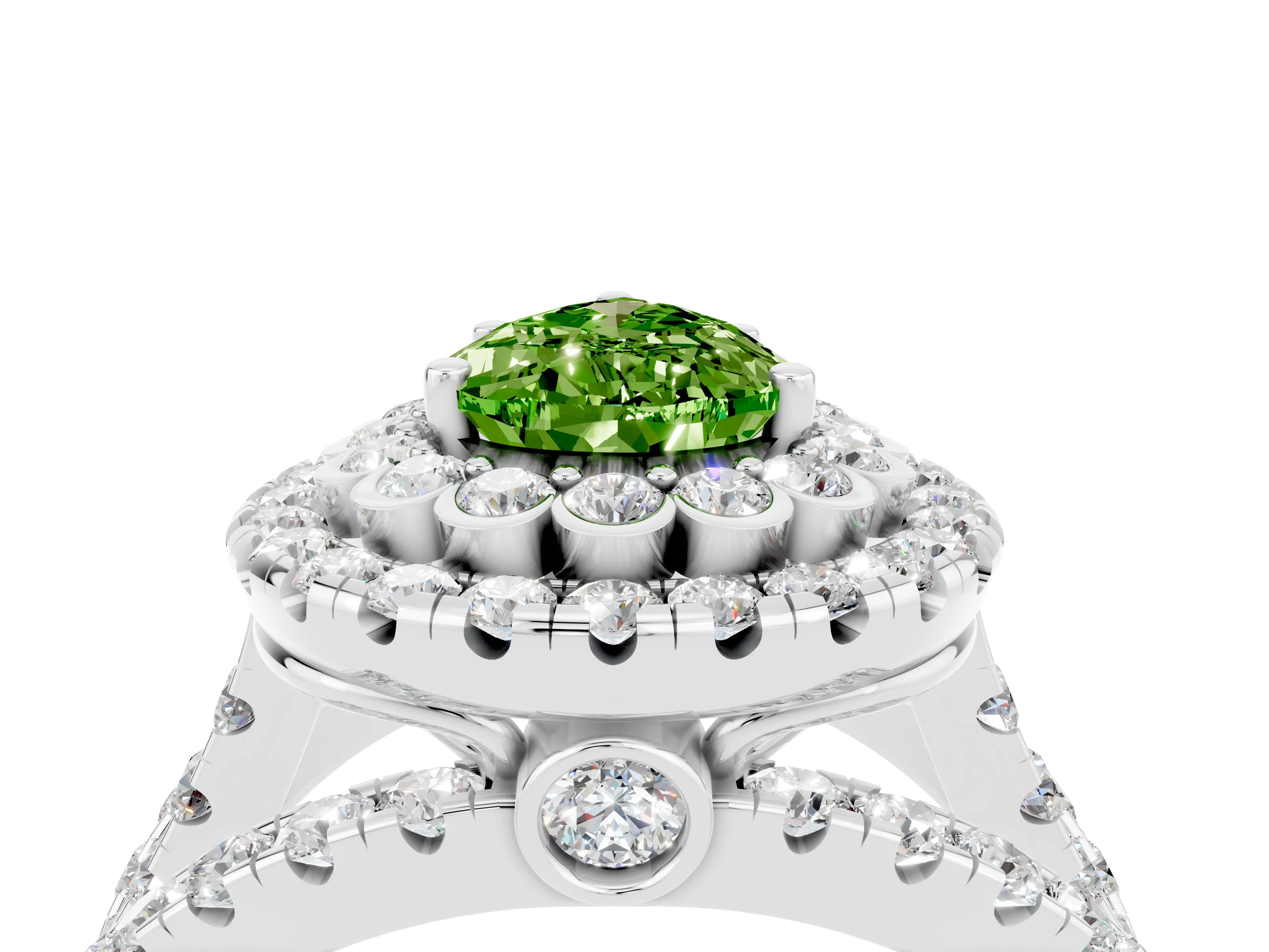 White gold Double Halo Pear Cut Diamond Split Shank Pave Set Ring_4