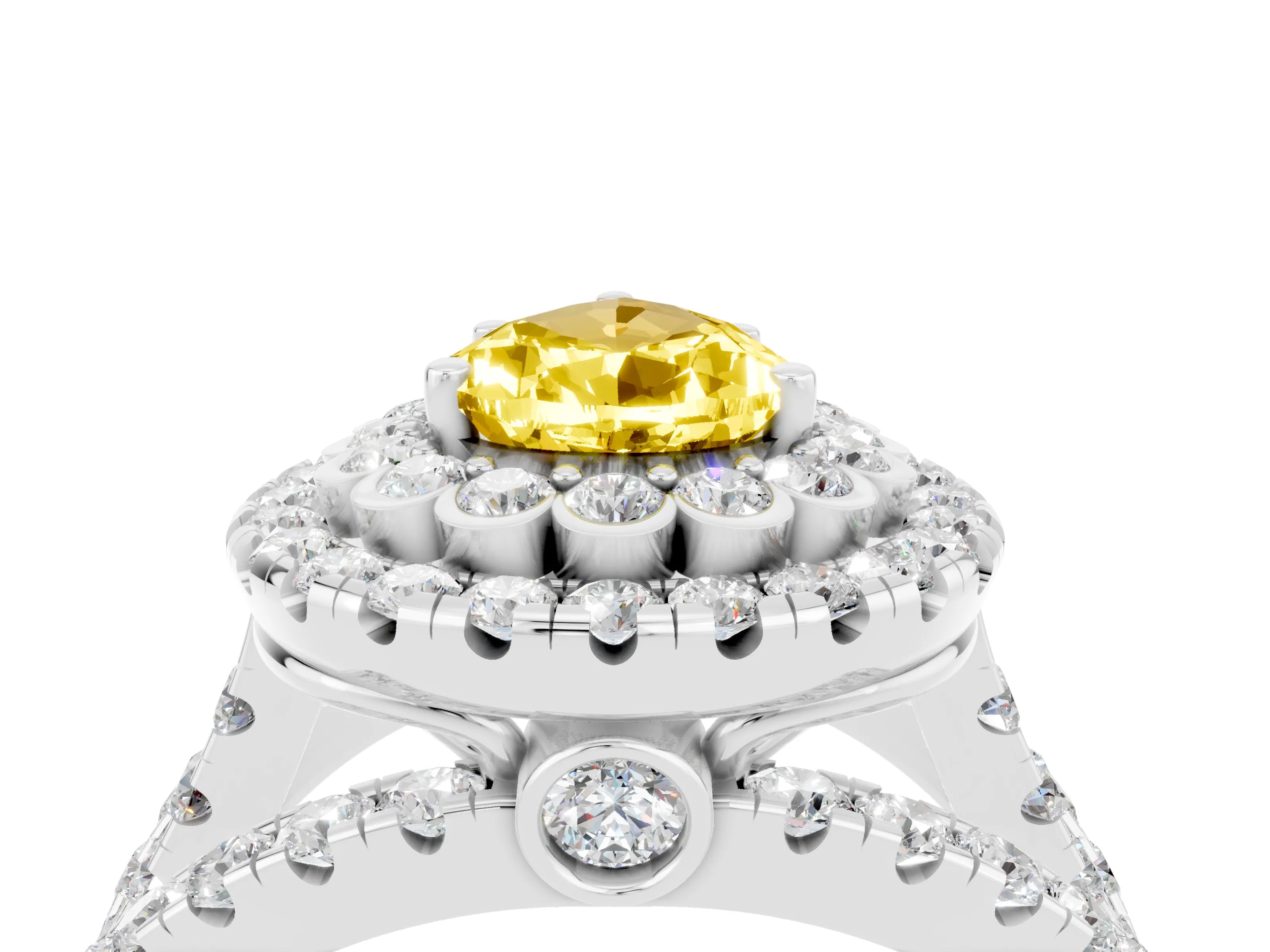 White gold Double Halo Pear Cut Diamond Split Shank Pave Set Ring_4