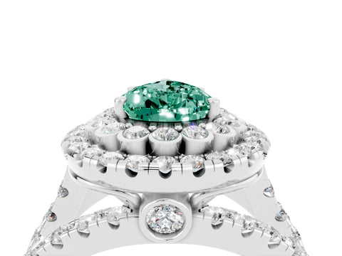 White gold Double Halo Pear Cut Diamond Split Shank Pave Set Ring_4