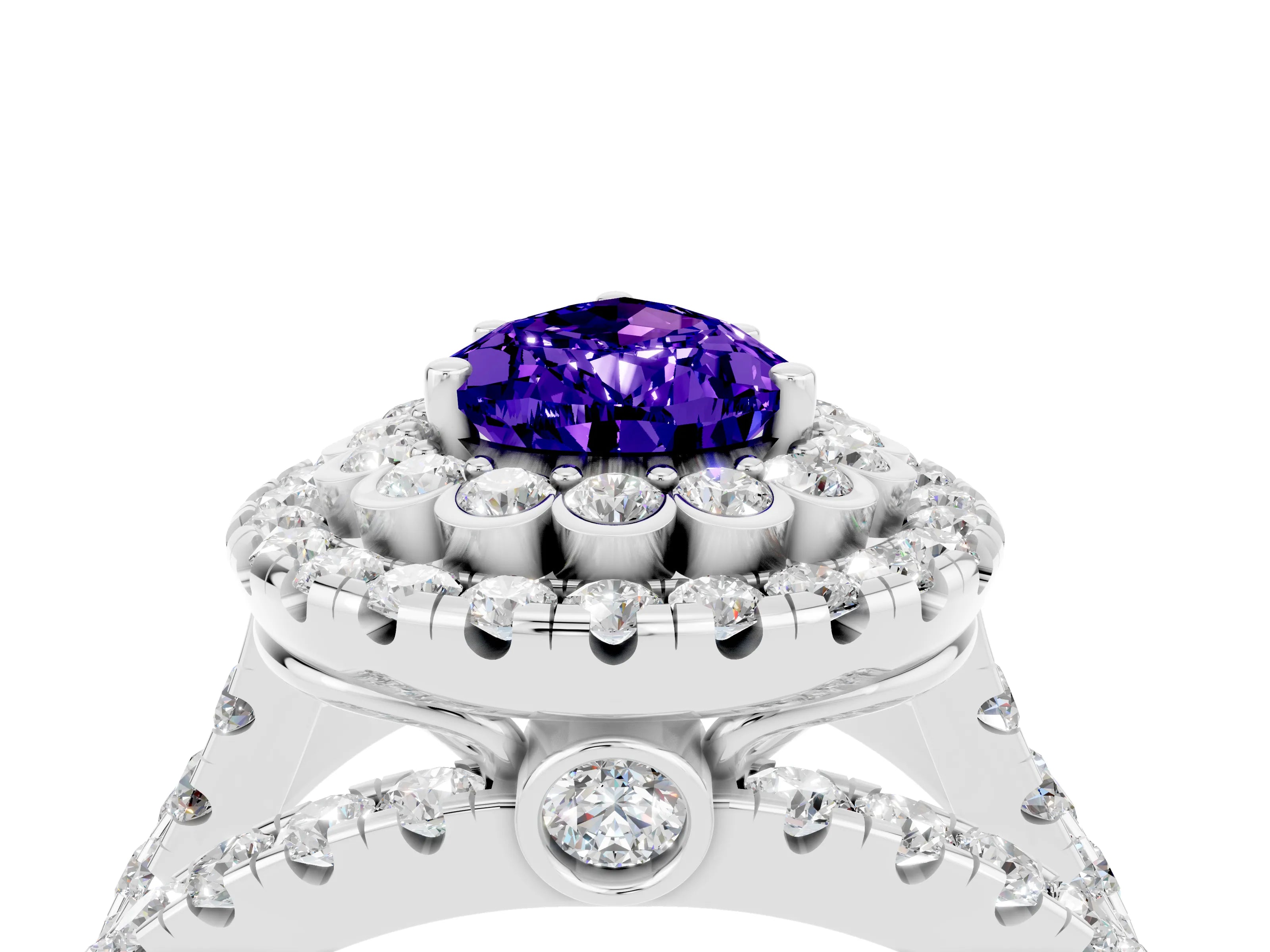 White gold Double Halo Pear Cut Diamond Split Shank Pave Set Ring_4