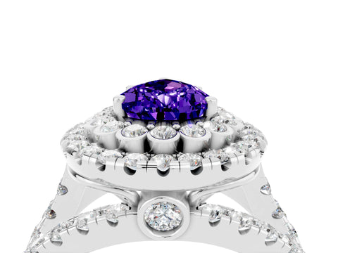 White gold Double Halo Pear Cut Diamond Split Shank Pave Set Ring_4