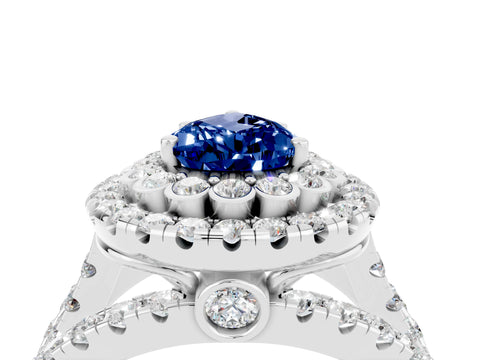White gold Double Halo Pear Cut Diamond Split Shank Pave Set Ring_4