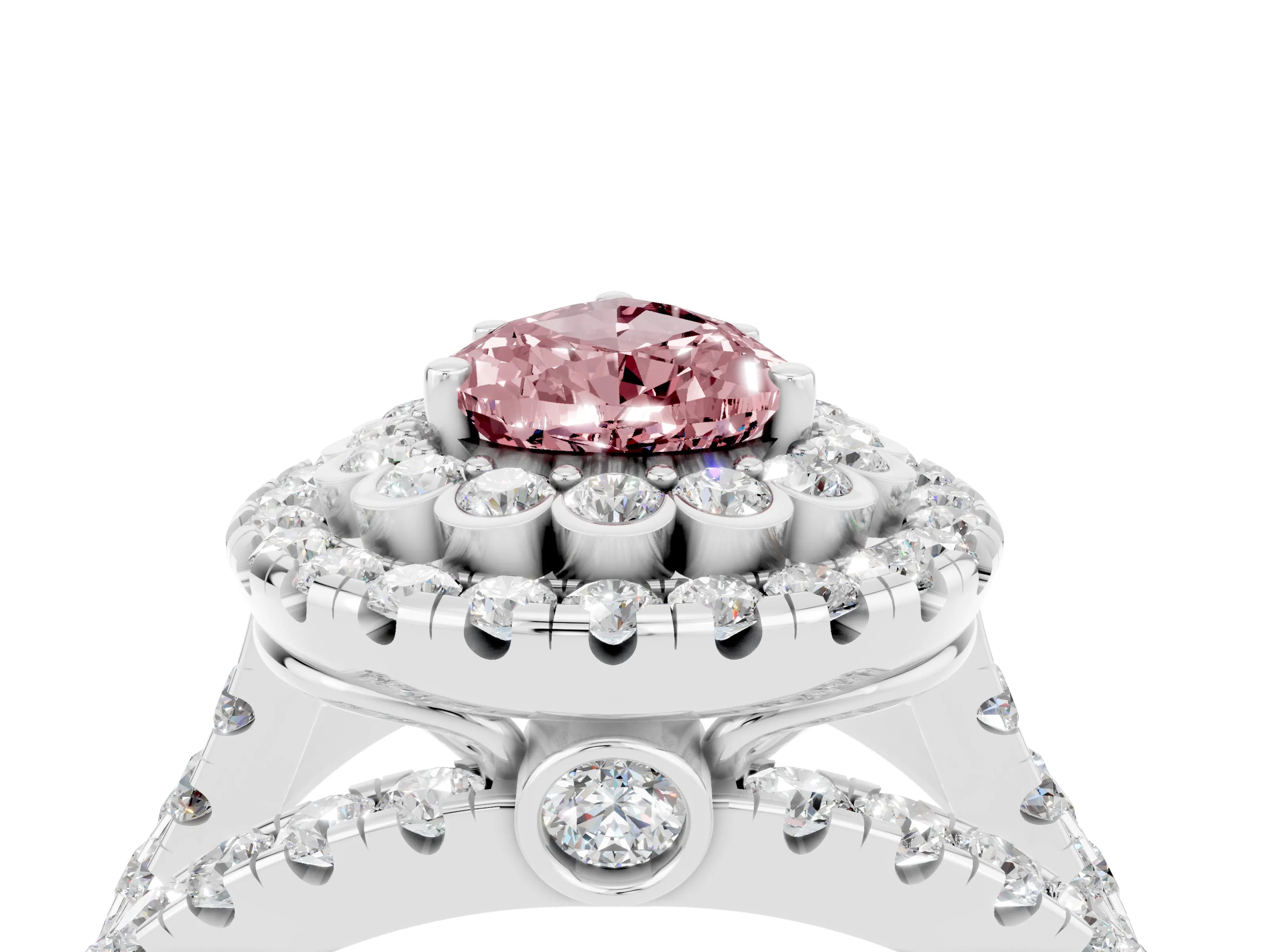 White gold Double Halo Pear Cut Diamond Split Shank Pave Set Ring_4