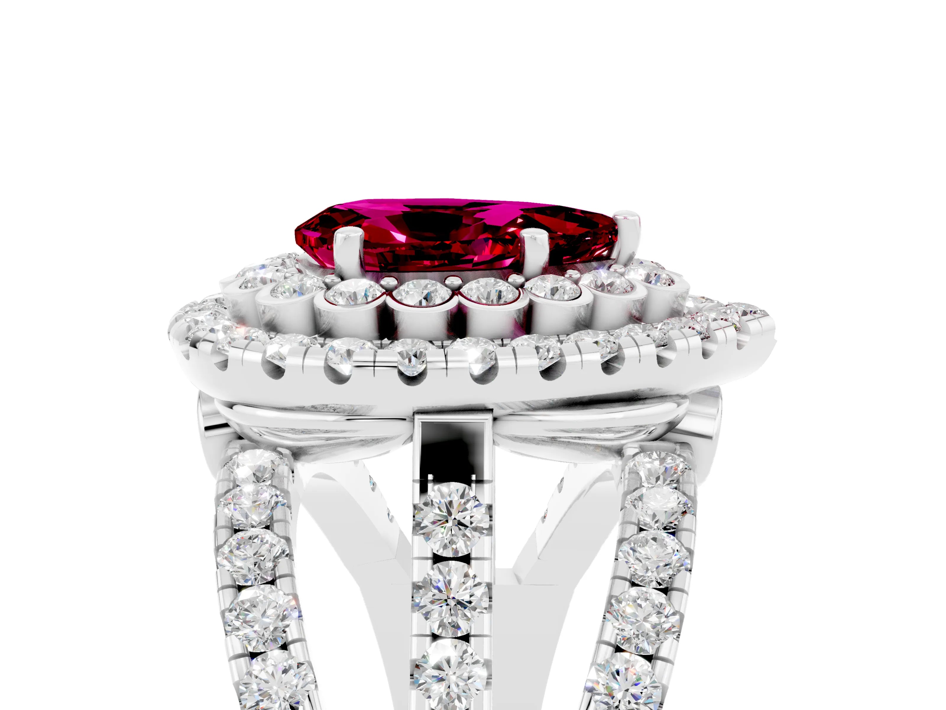 White gold Double Halo Pear Cut Diamond Split Shank Pave Set Ring_5