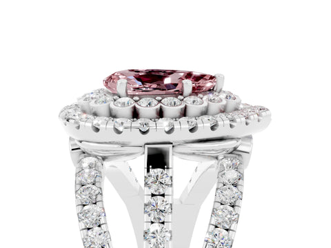 White gold Double Halo Pear Cut Diamond Split Shank Pave Set Ring_5