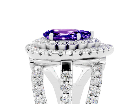 White gold Double Halo Pear Cut Diamond Split Shank Pave Set Ring_5