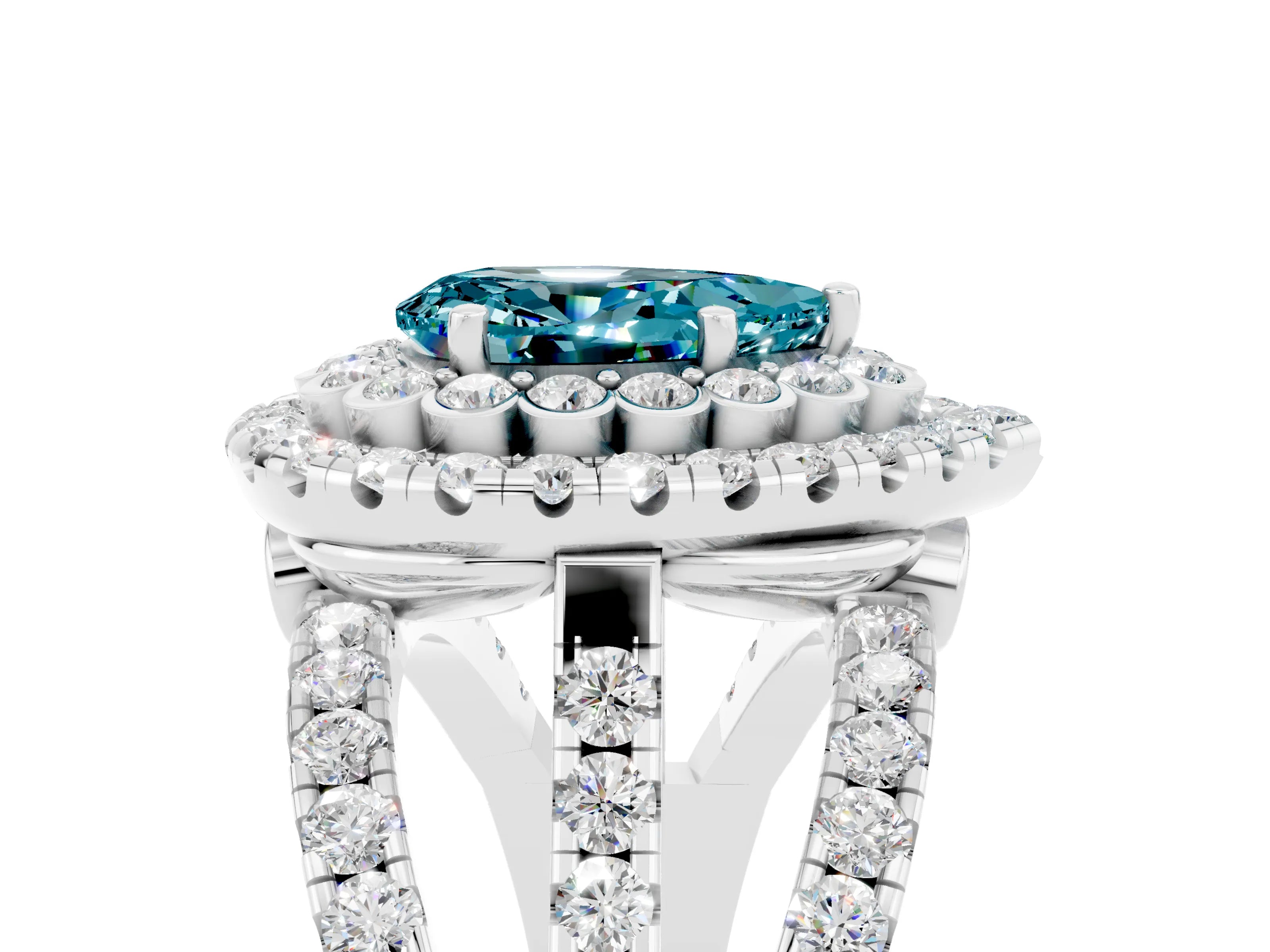 White gold Double Halo Pear Cut Diamond Split Shank Pave Set Ring_5
