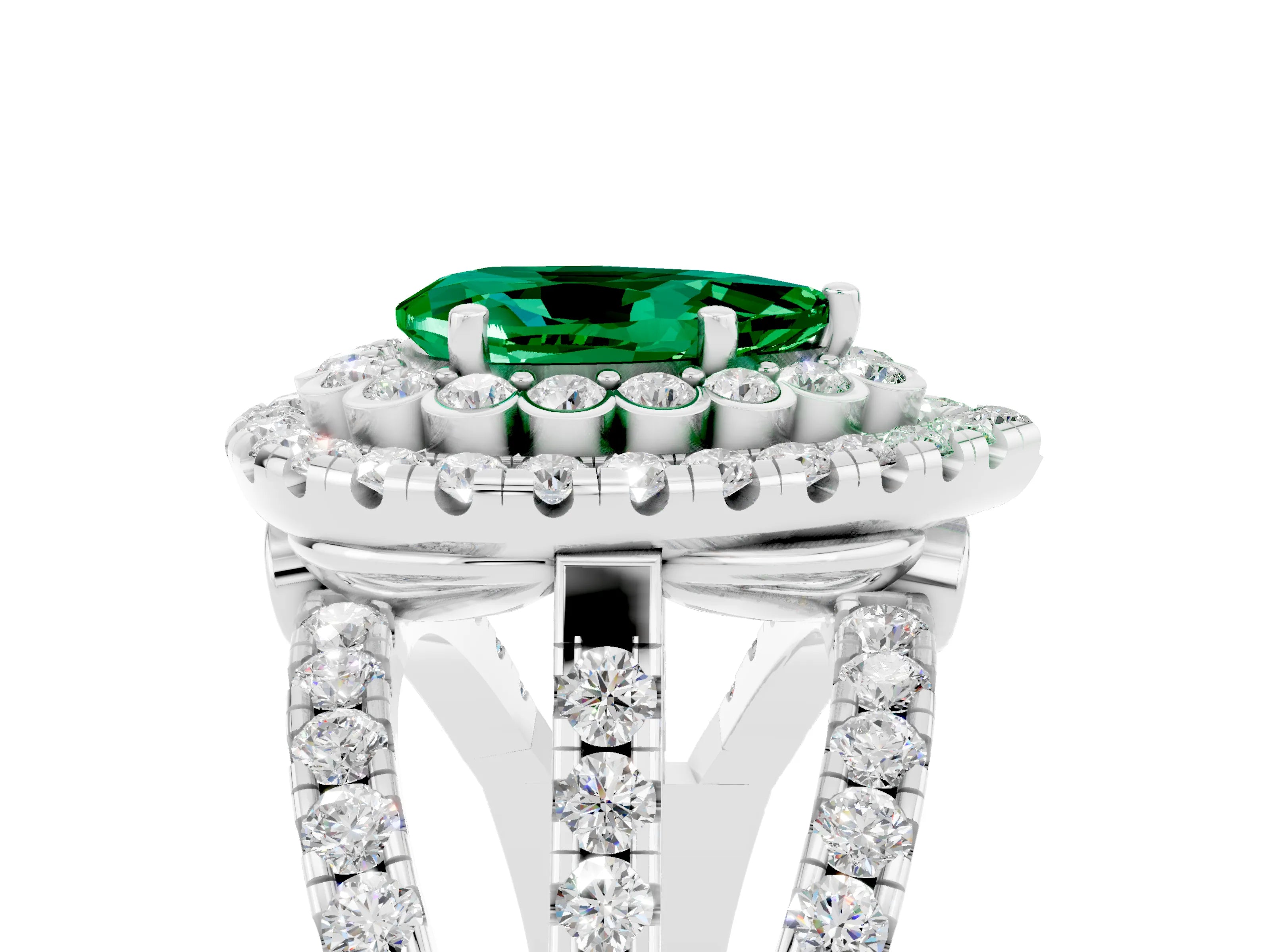 White gold Double Halo Pear Cut Diamond Split Shank Pave Set Ring_5