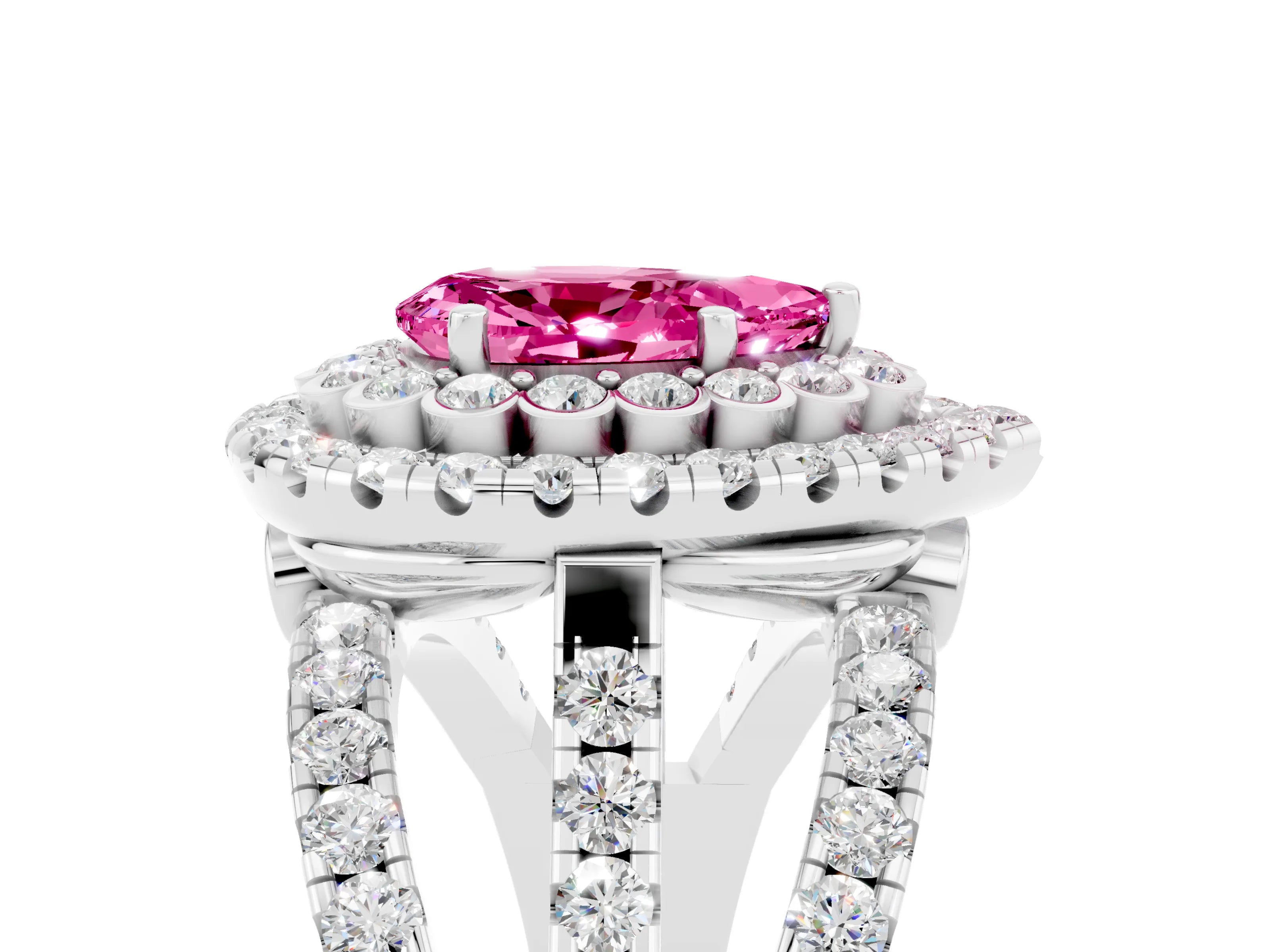 White gold Double Halo Pear Cut Diamond Split Shank Pave Set Ring_5
