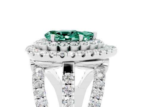 White gold Double Halo Pear Cut Diamond Split Shank Pave Set Ring_5