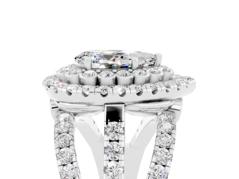White gold Double Halo Pear Cut Diamond Split Shank Pave Set Ring_5