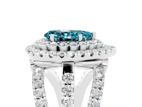 White gold Double Halo Pear Cut Diamond Split Shank Pave Set Ring_5